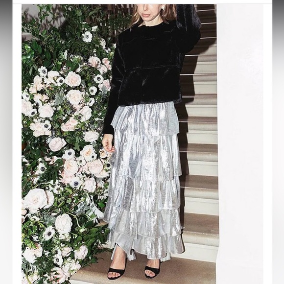NWT Antonio Melani x Born on Fifth Aurelia Metallic Tiered Ruffle Skirt - Picture 2 of 7